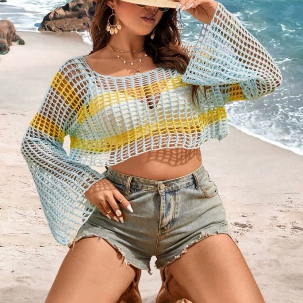 Colorful Crochet Mesh Top